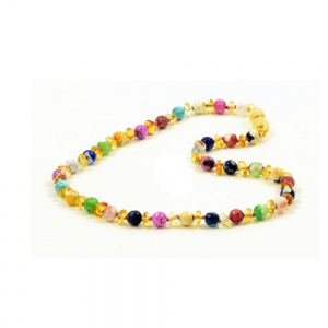 Champagne Amber and Colourful Agate Necklace